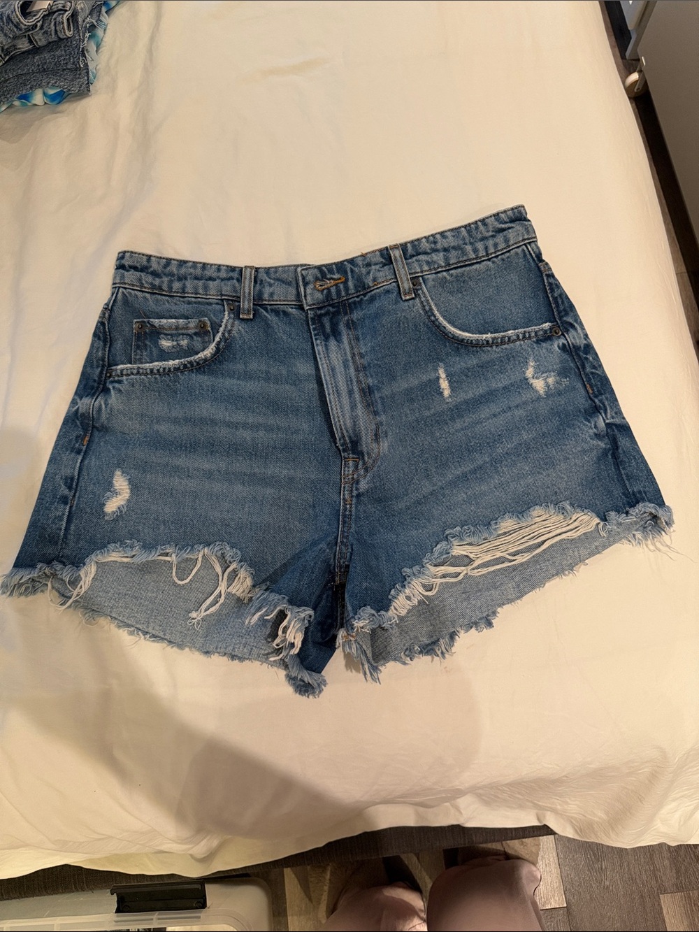 Zara Distressed Blue Denim Shorts with Frayed Hem
